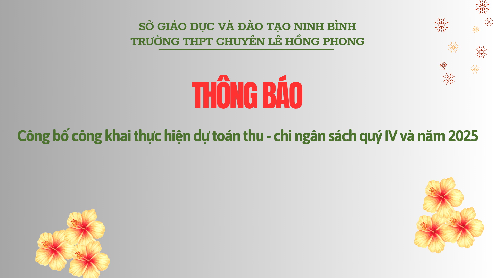 Thông báo công bố công khai thực hiện dự toán thu - chi ngân sách quý IV và năm 2025
